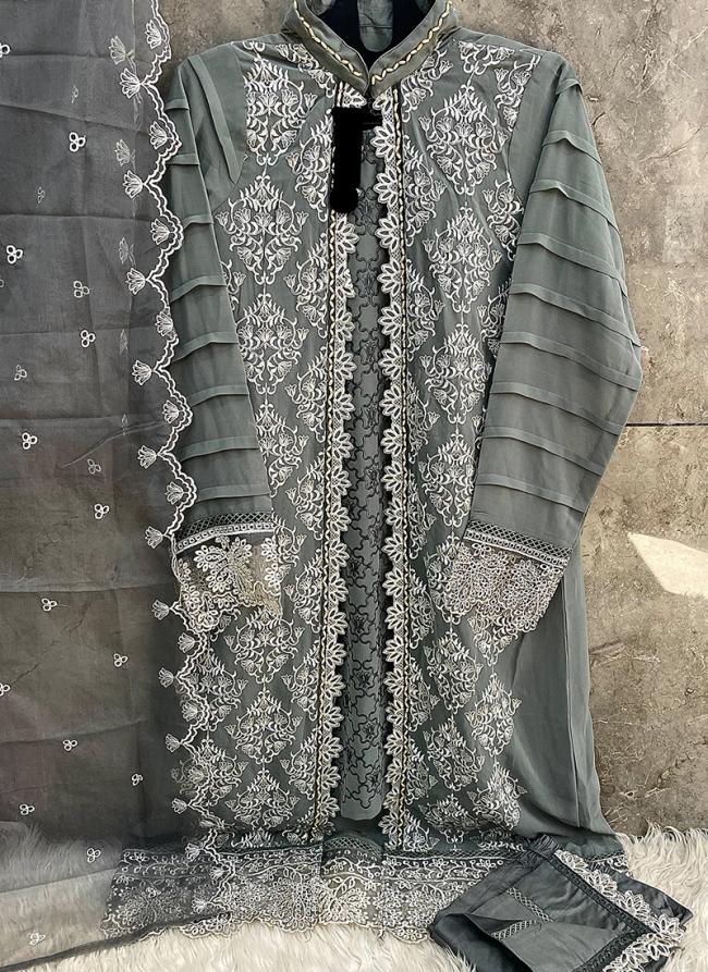 Georgette Grey Eid Wear Embroidery Work Readymade Pakistani Suit